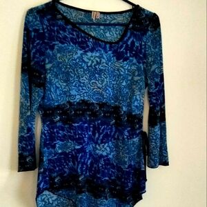 Susan Lawrence Blouse Women M Blue Asymmetrical Long Sleeve Versatile Academia